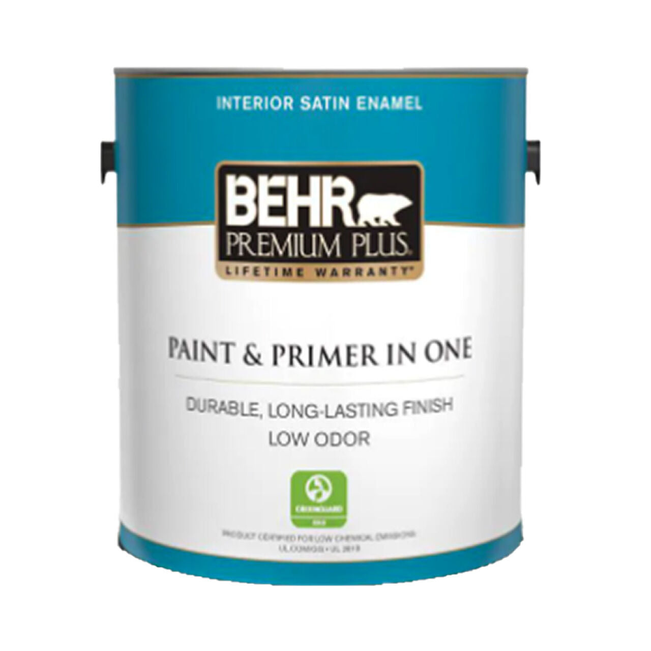 A 1 gal. can of Go Build Interior Satin Paint & Primer in One in Ultra Pure White, featuring a durable, long-lasting finish and low odor, from The Fastest Way To Build.